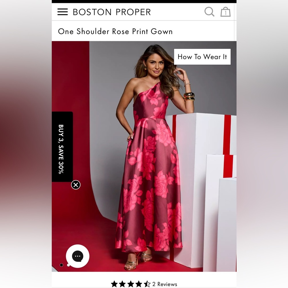 Boston Proper Pink Floral One-Shoulder Dress